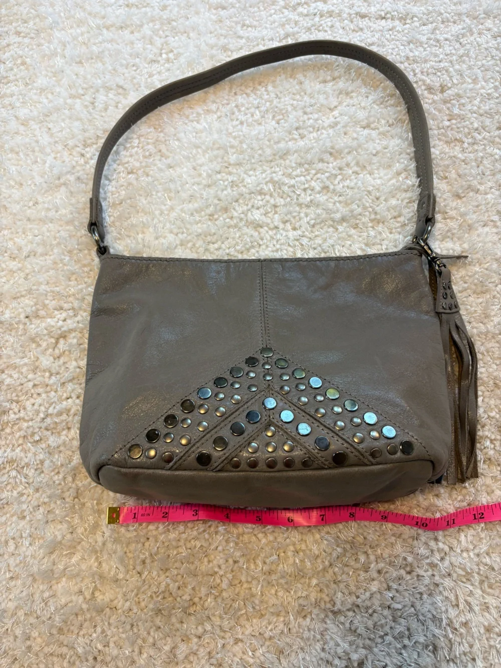 The Sak Grey Leather Hobo with Studded Accent and Tassel